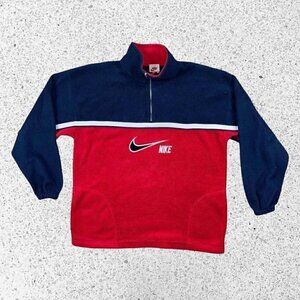 Vintage Nike center check fleece pullover half zip USA streetwear men’s L large